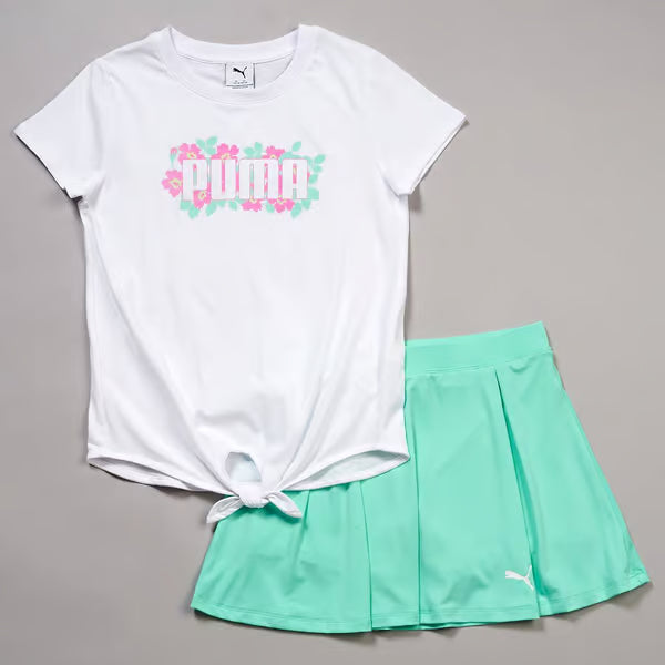 Puma Pixelated Floral Tie Front Tee & Skort Set