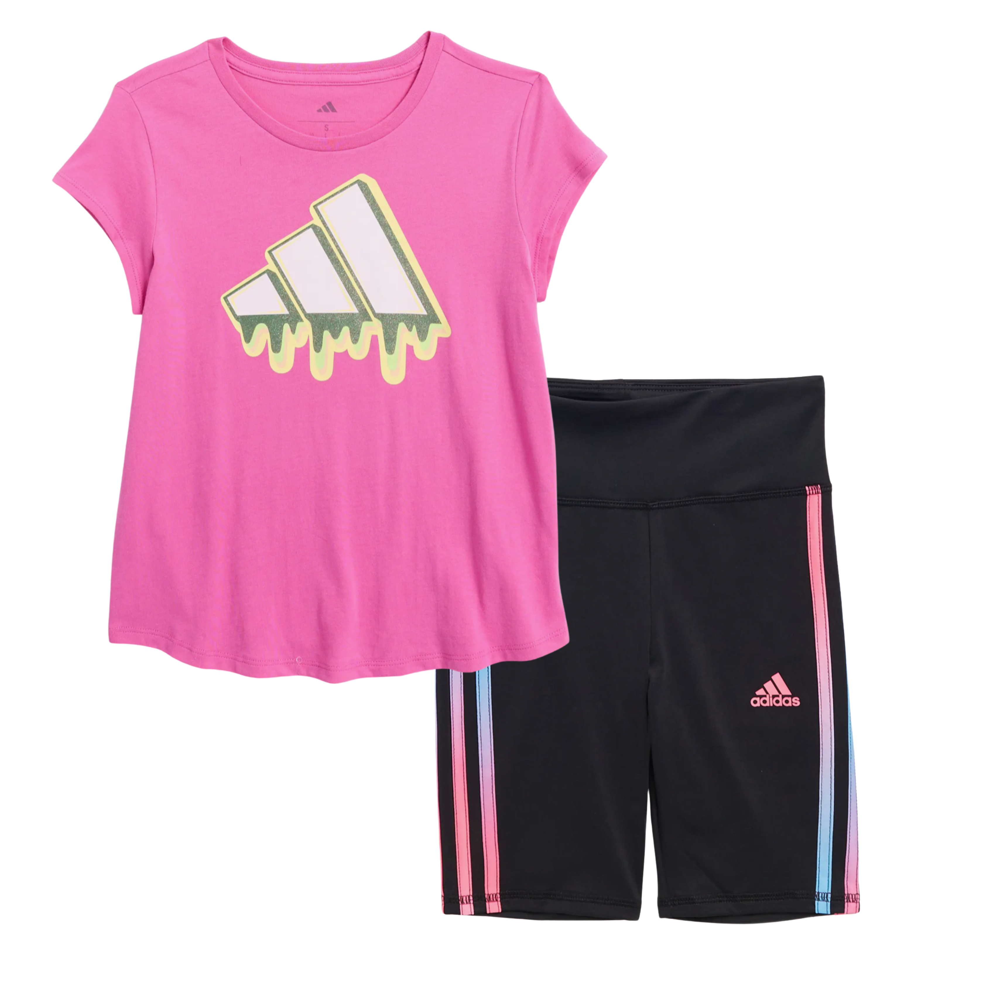 Adidas Girls Pink Tee & Black Biker Shorts Set