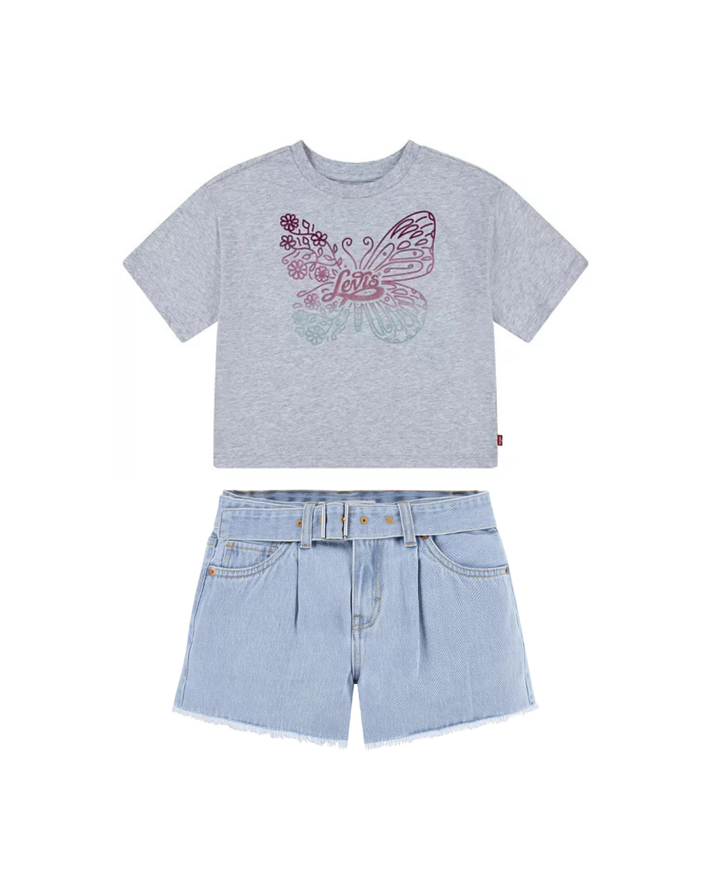 Levi's Butterfly Tee & Denim Belted Shorts Set
