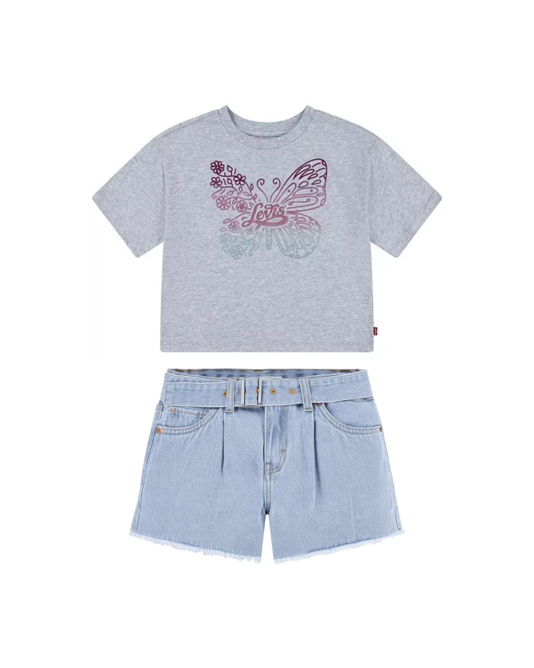 Levi's Butterfly Tee & Denim Belted Shorts Set