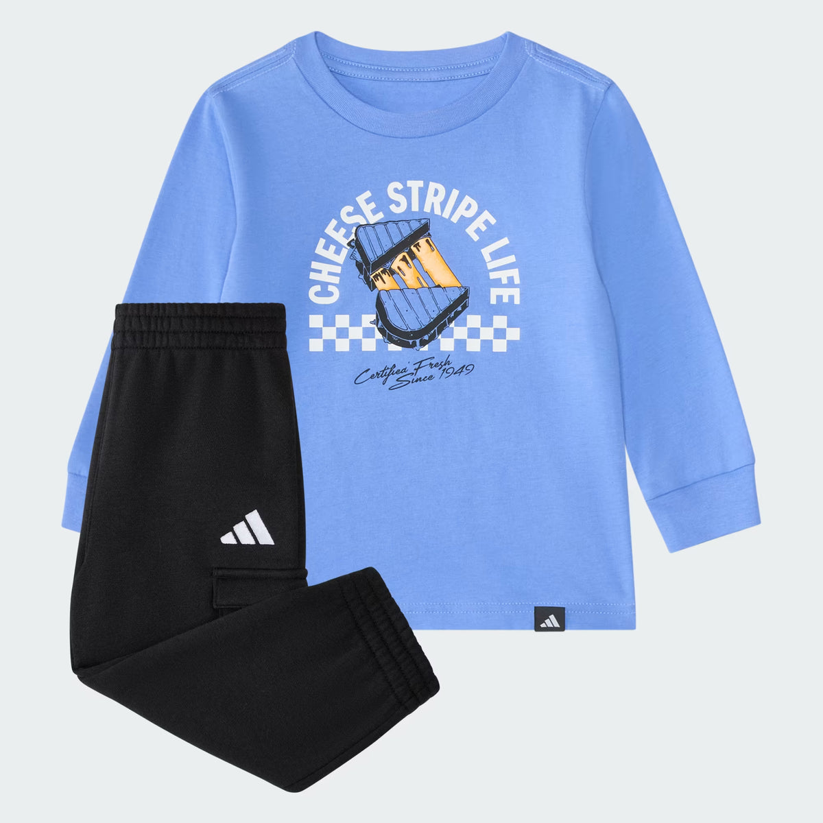 Adidas Long Sleeve Graphic Cotton Tee & Elastic Waistband Cargo Jogger Set