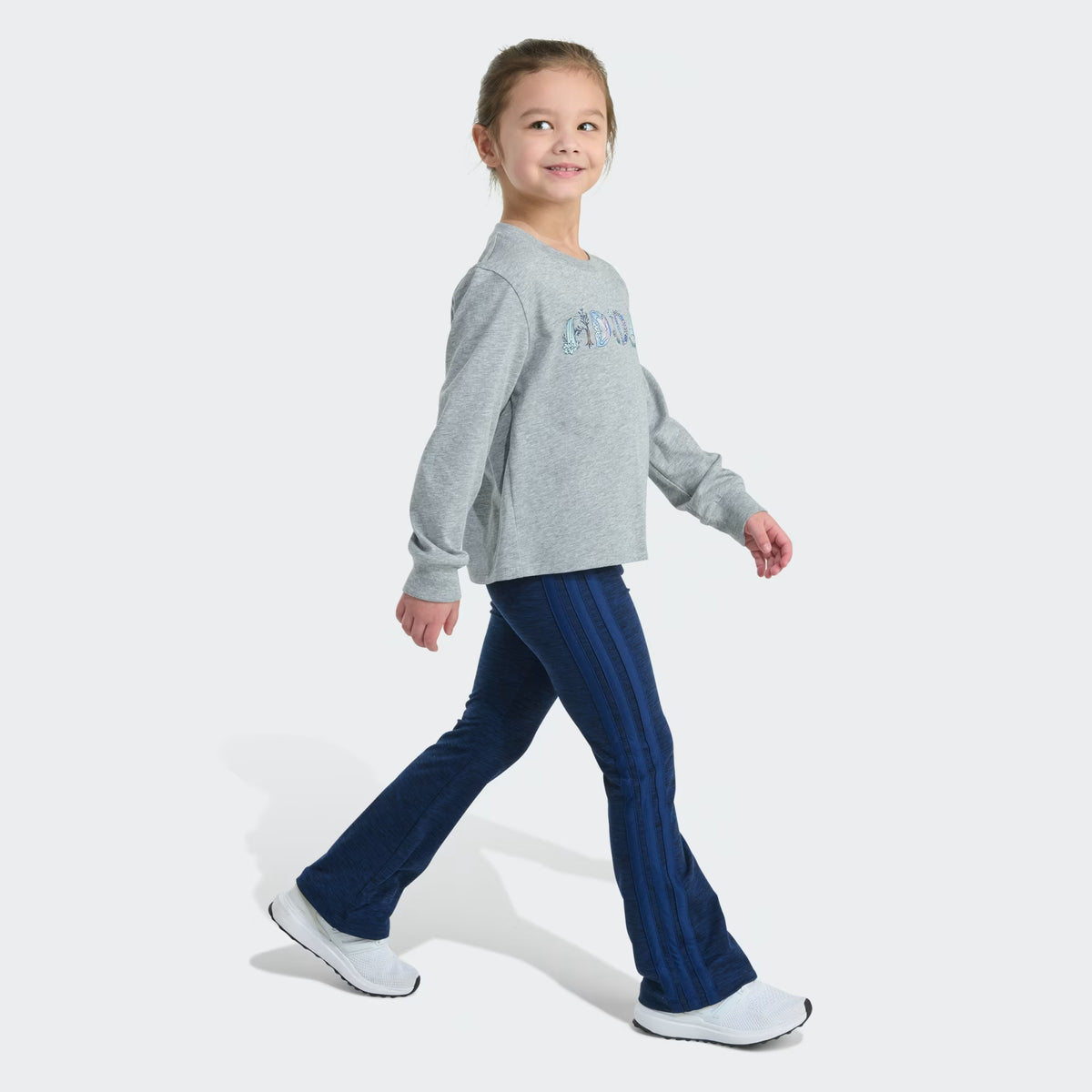 Adidas Long Sleeve Graphic Heather Tee & Flare Pant Set
