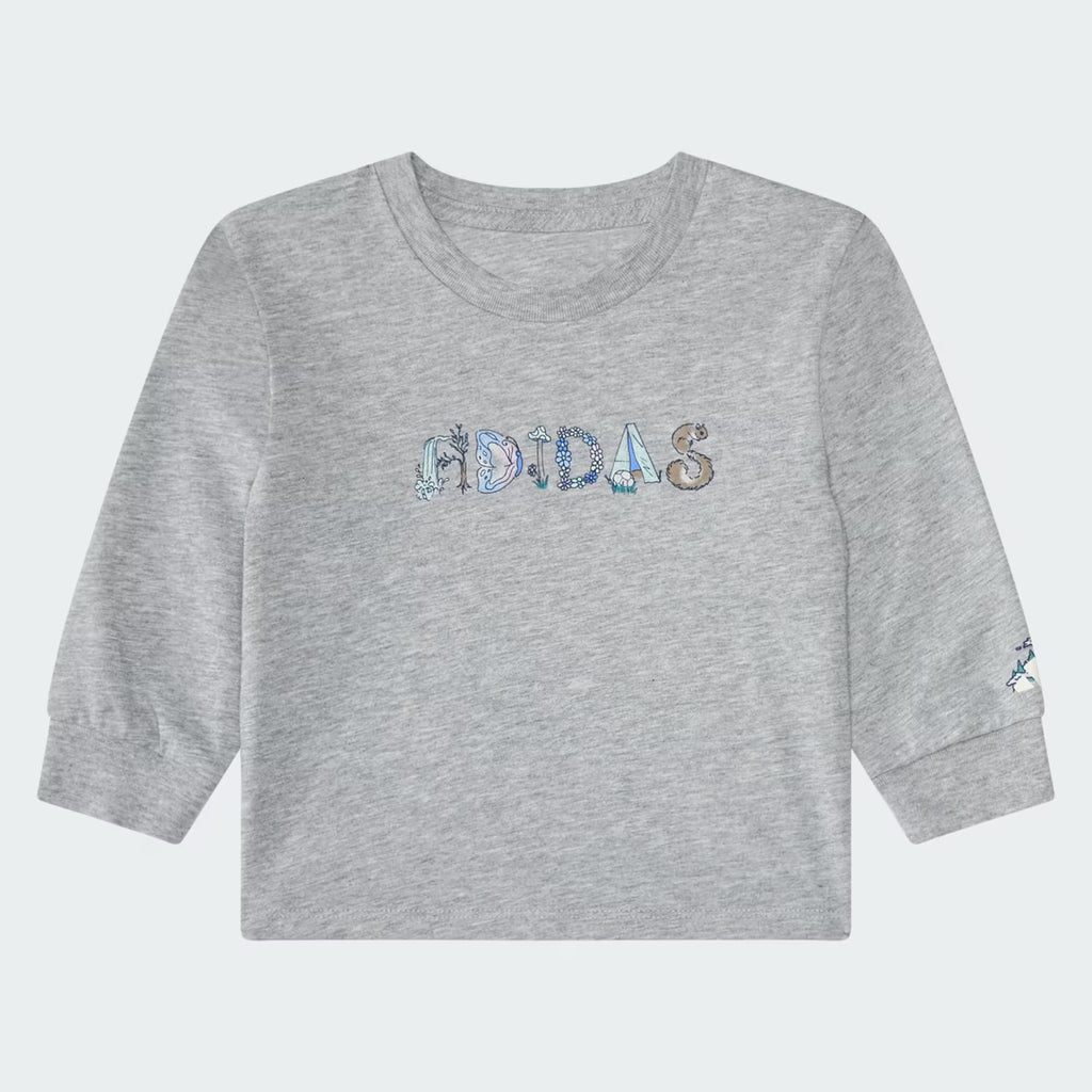 Adidas Long Sleeve Graphic Heather Tee & Flare Pant Set