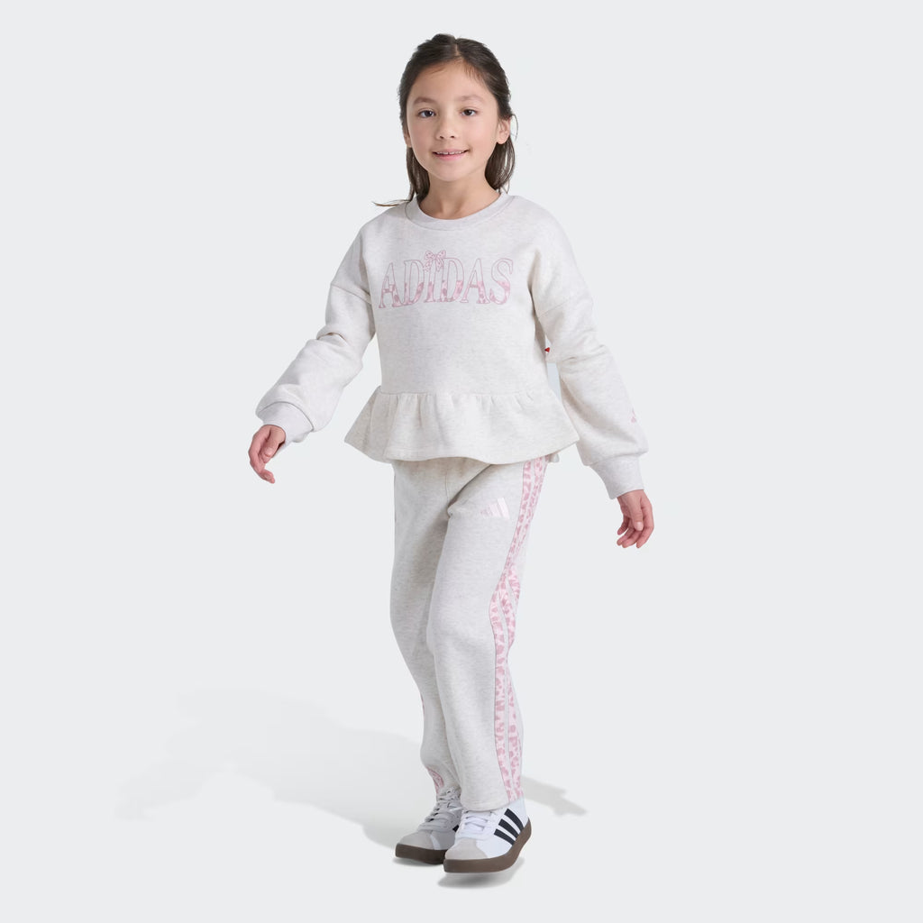 Adidas Long Sleeve Peplum Waist Heather Pullover & Elastic Waistband Heather Pant Set