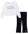 Nike White Black Logo Top & Flared Pants Set
