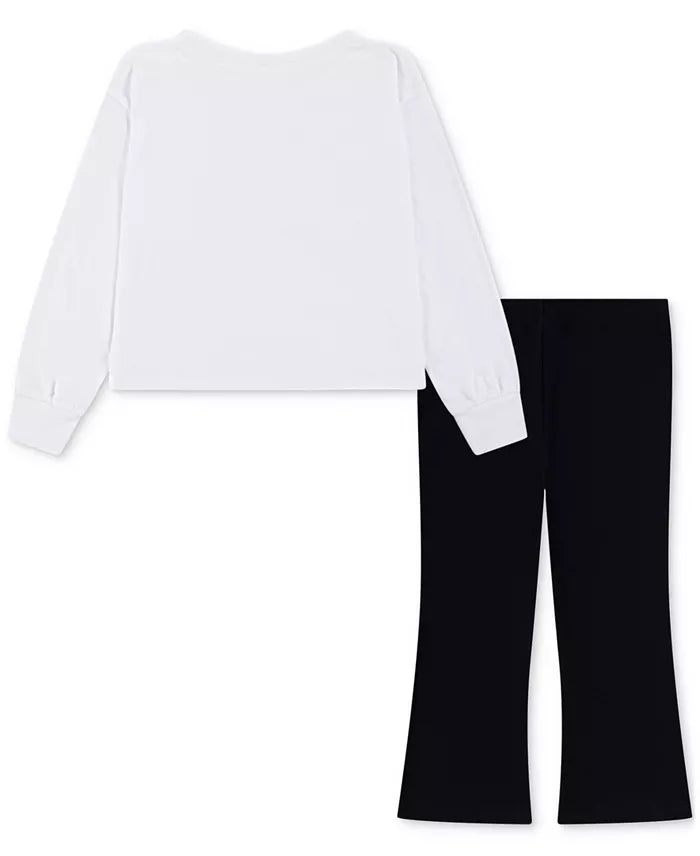 Nike White Black Logo Top & Flared Pants Set