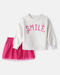Carter's Girl Smile Long-Sleeve Top & Tulle Skort Set