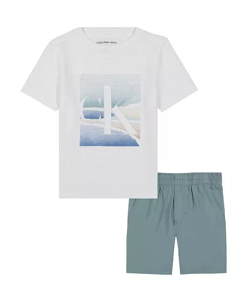 Calvin Klein Scenic Logo Short Sleeve Tee and Twill Shorts Set