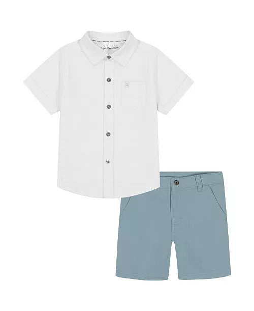 Calvin Klein Textured Dobby Button Front Shirt and Twill Shorts Set
