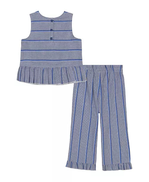 Tommy Hilfiger Yarn-Dyed Woven Ruffled Top and Pants Set