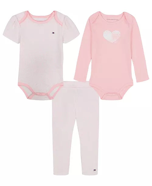 Tommy Hilfiger Baby Girls' Bodysuit and Pants, 3-Piece Set