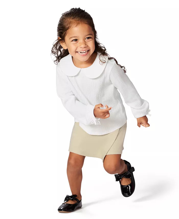 Calvin Klein Kids' Peter Pan Collar Long Sleeve Top & Velvet Skort Set