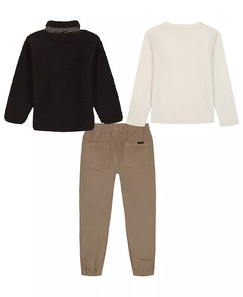 Calvin Klein Berber Shirt Jacket, Long-Sleeve T-Shirt and Joggers, 3-Piece Set