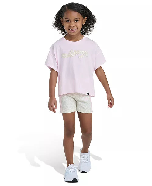 Adidas Crewneck T-Shirt and Printed Bike Shorts Set