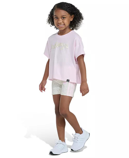 Adidas Crewneck T-Shirt and Printed Bike Shorts Set