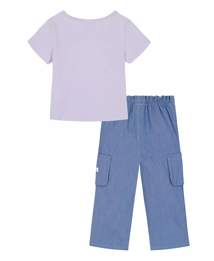Calvin Klein Square Neck T-Shirt and Wide Leg Denim Pants Set