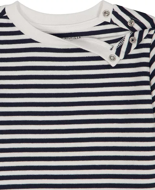Tommy Hilfiger Striped Crewneck T-Shirt and Signature Denim Shortalls