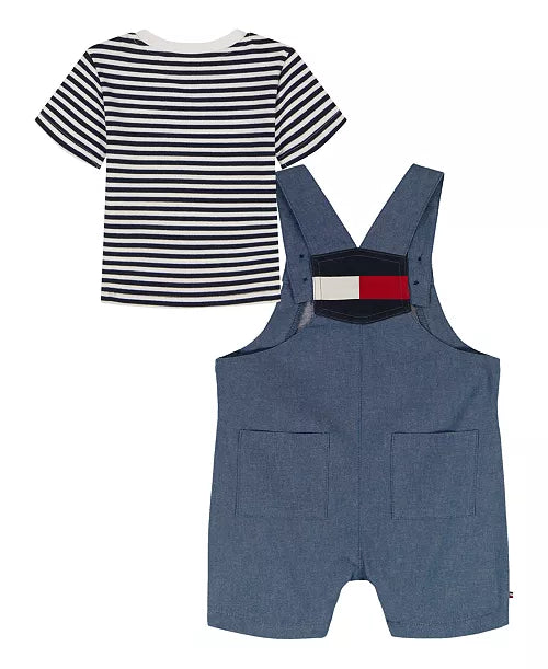 Tommy Hilfiger Striped Crewneck T-Shirt and Signature Denim Shortalls