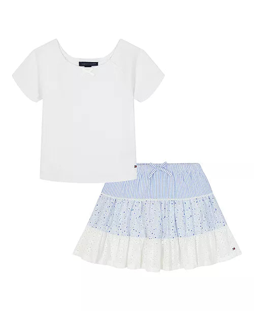 Tommy Hilfiger Ribbed T-Shirt & Seersucker Eyelet Skort