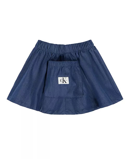 Calvin Klein Shirred Bodysuit and Flared Denim Skirt Set