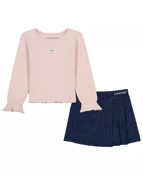 Calvin Klein Long-Sleeve Top and Denim Skort Set