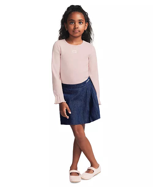 Calvin Klein Long-Sleeve Top and Denim Skort Set