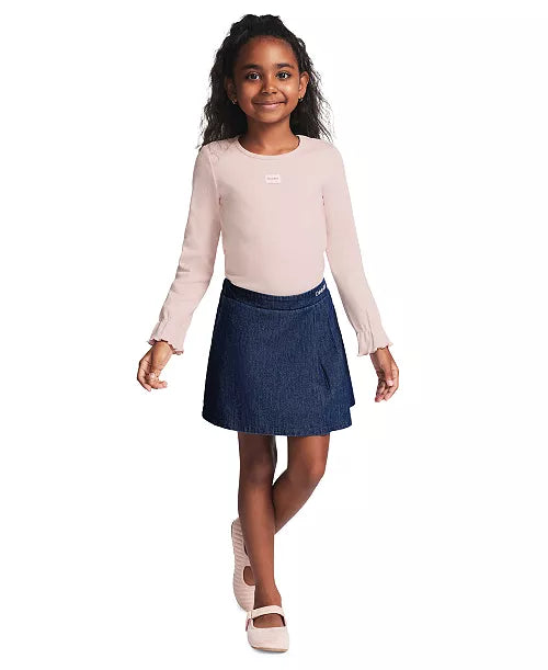 Calvin Klein Long-Sleeve Top and Denim Skort Set