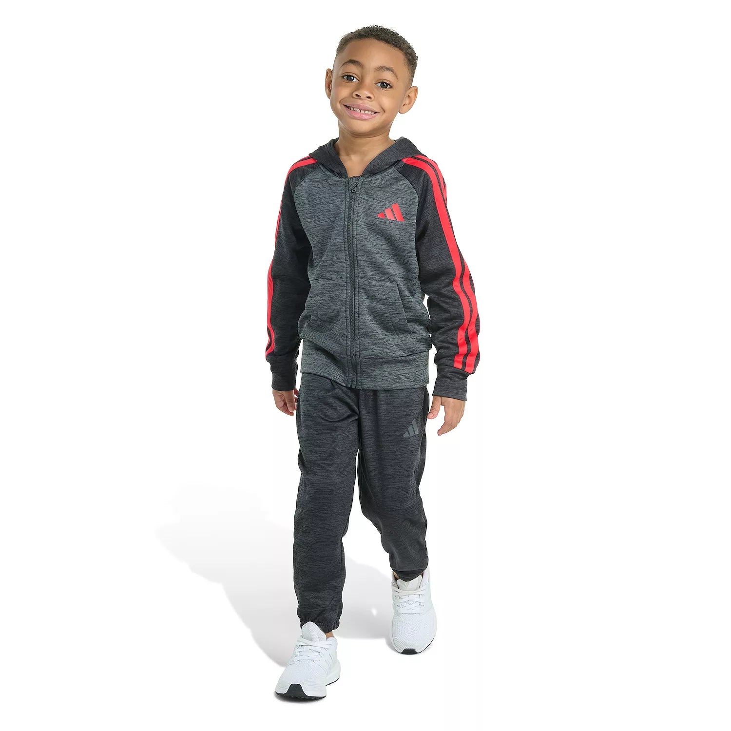 Adidas Melange Fleece Zip-Up Hoodie & Jogger Pants Set