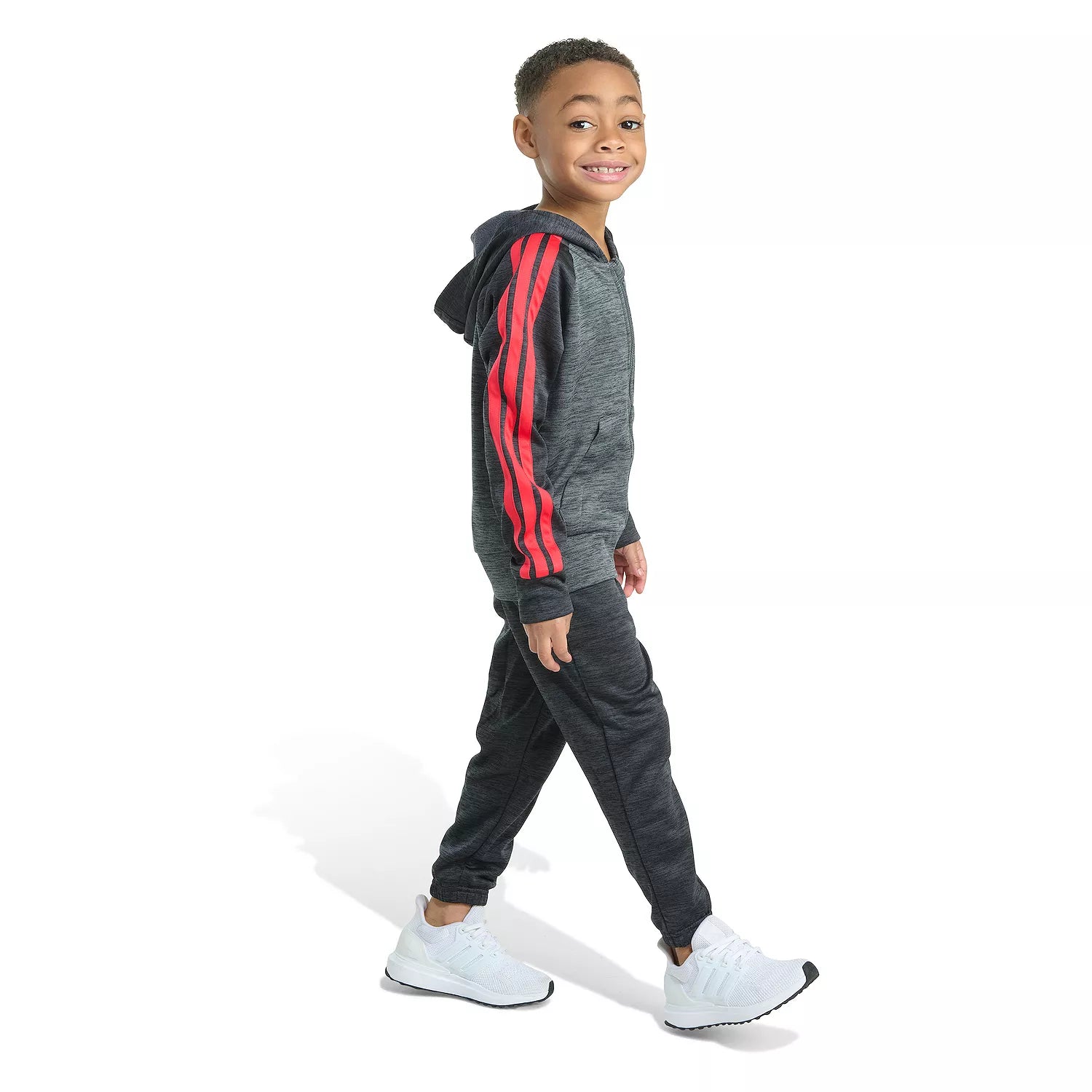 Adidas Melange Fleece Zip-Up Hoodie & Jogger Pants Set