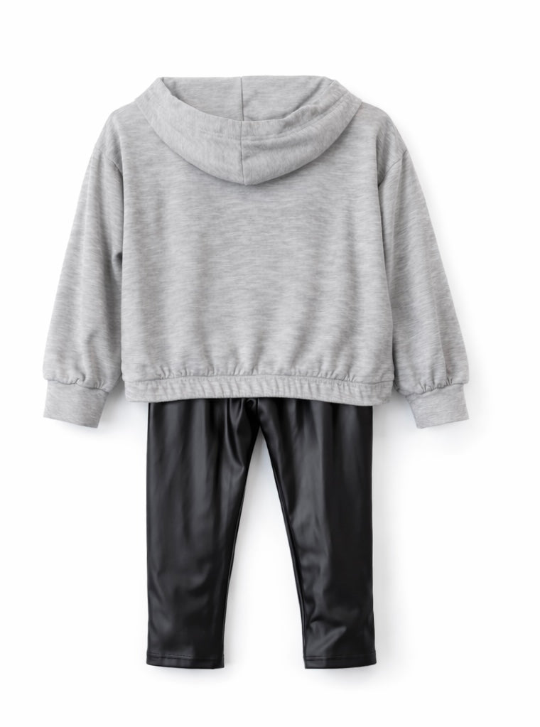 DKNY Fleeced Top & Faux Leather Pant Set