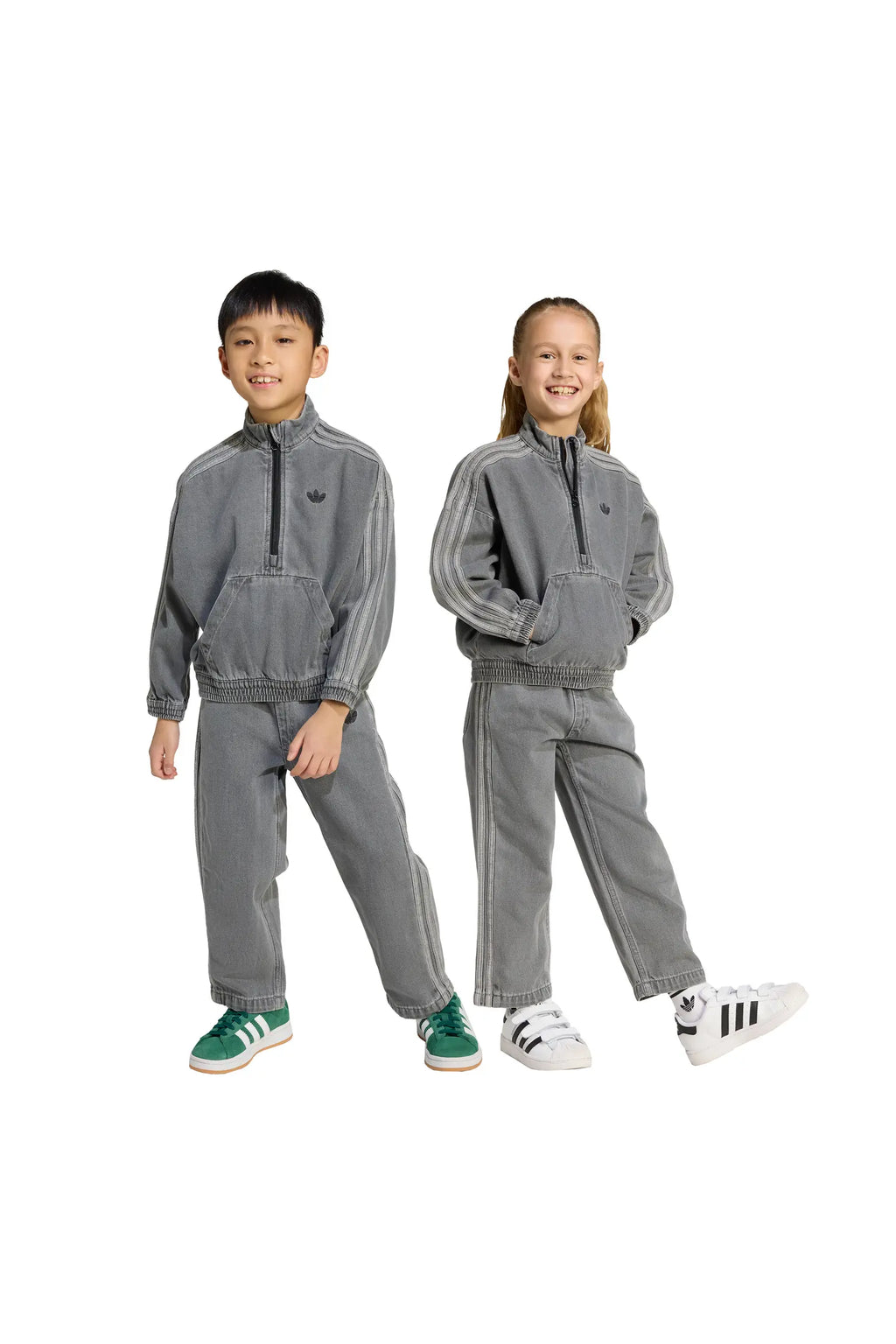 Adidas Denim Half Zip Sweatshirt & Sweatpants Set