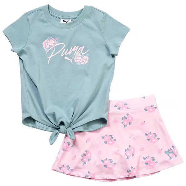 Puma Floral Logo Tie Front Tee & Floral Skort Set