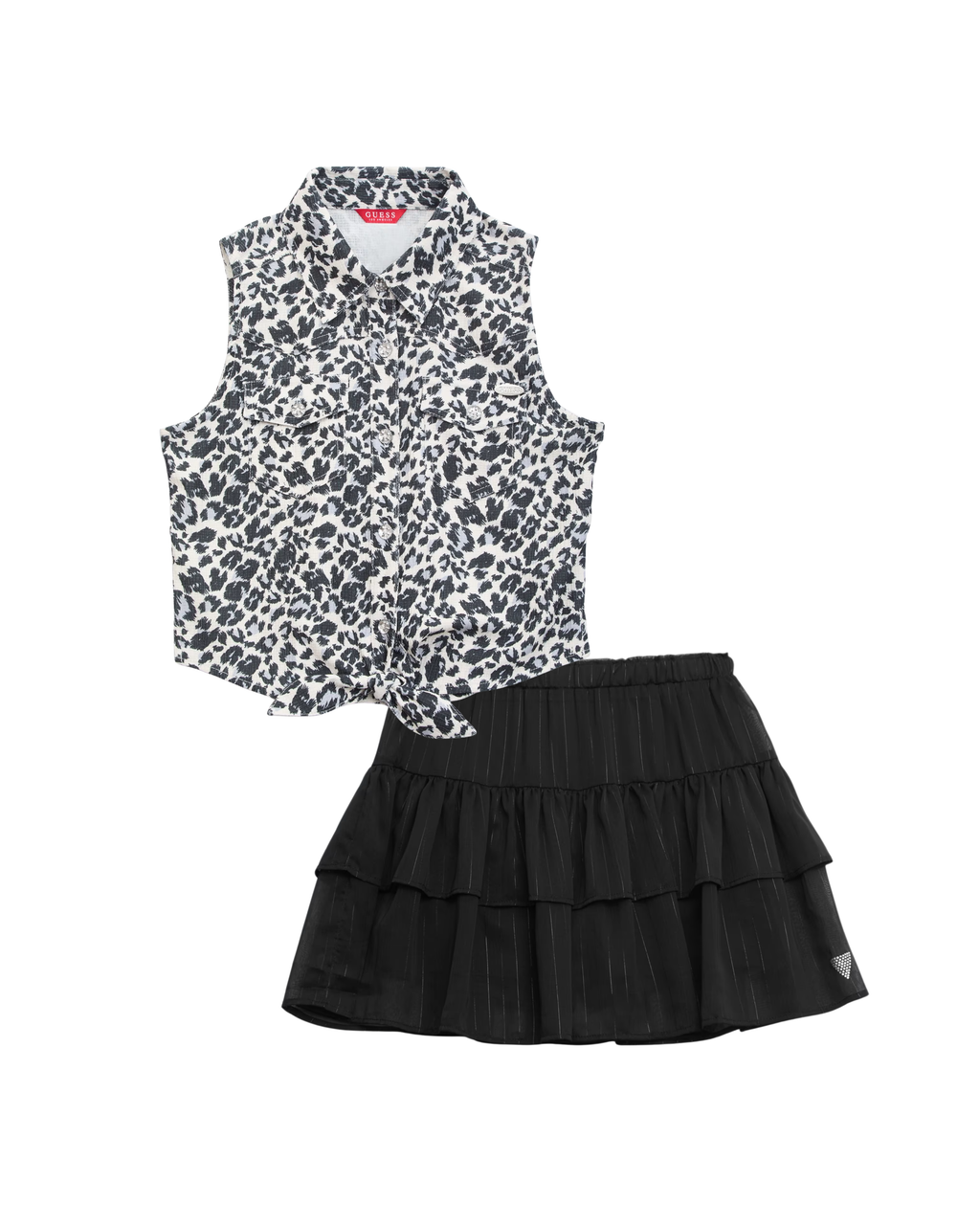 Patty Button-Up Leopard Shirt and Noel Layered Skirt