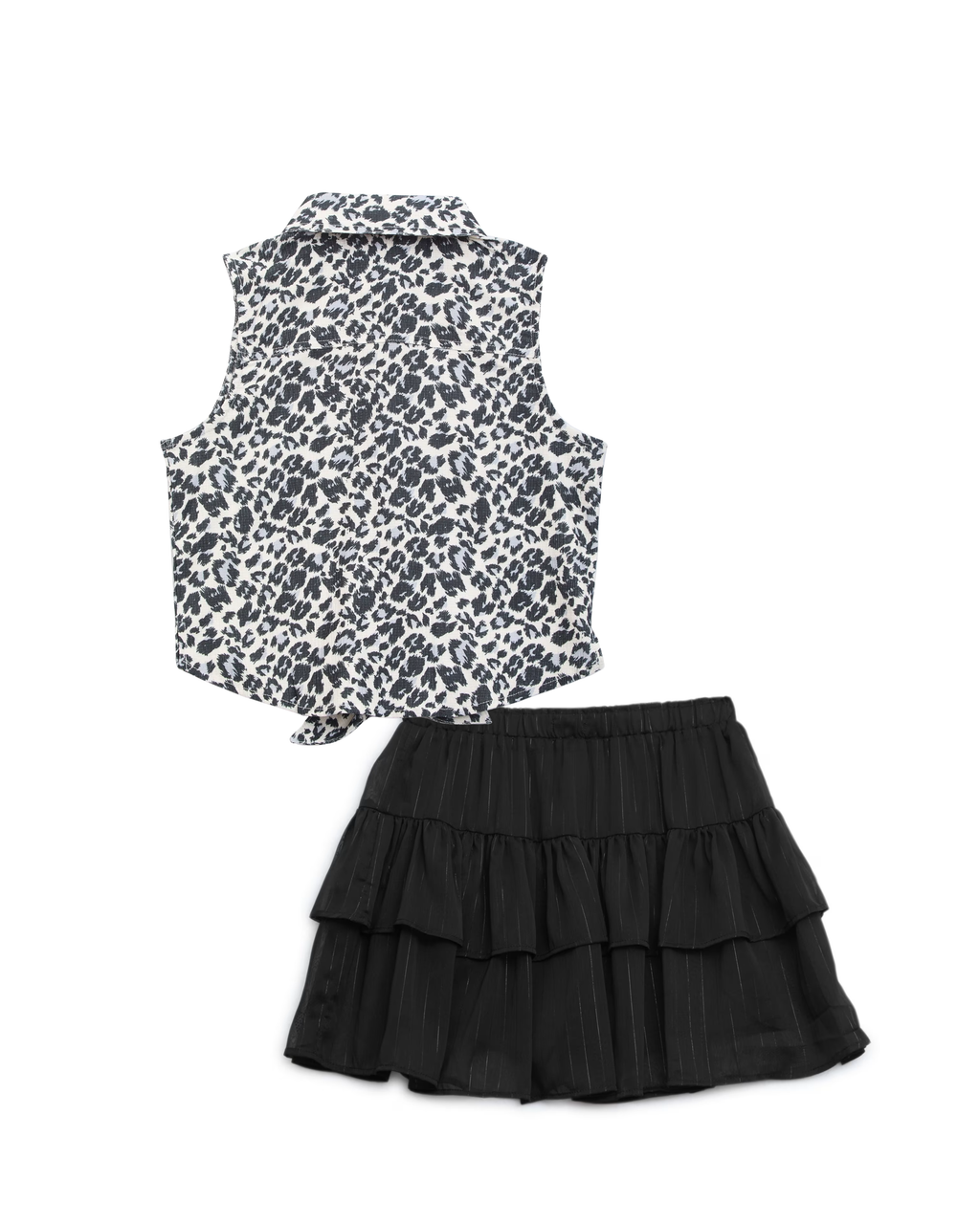 Patty Button-Up Leopard Shirt and Noel Layered Skirt