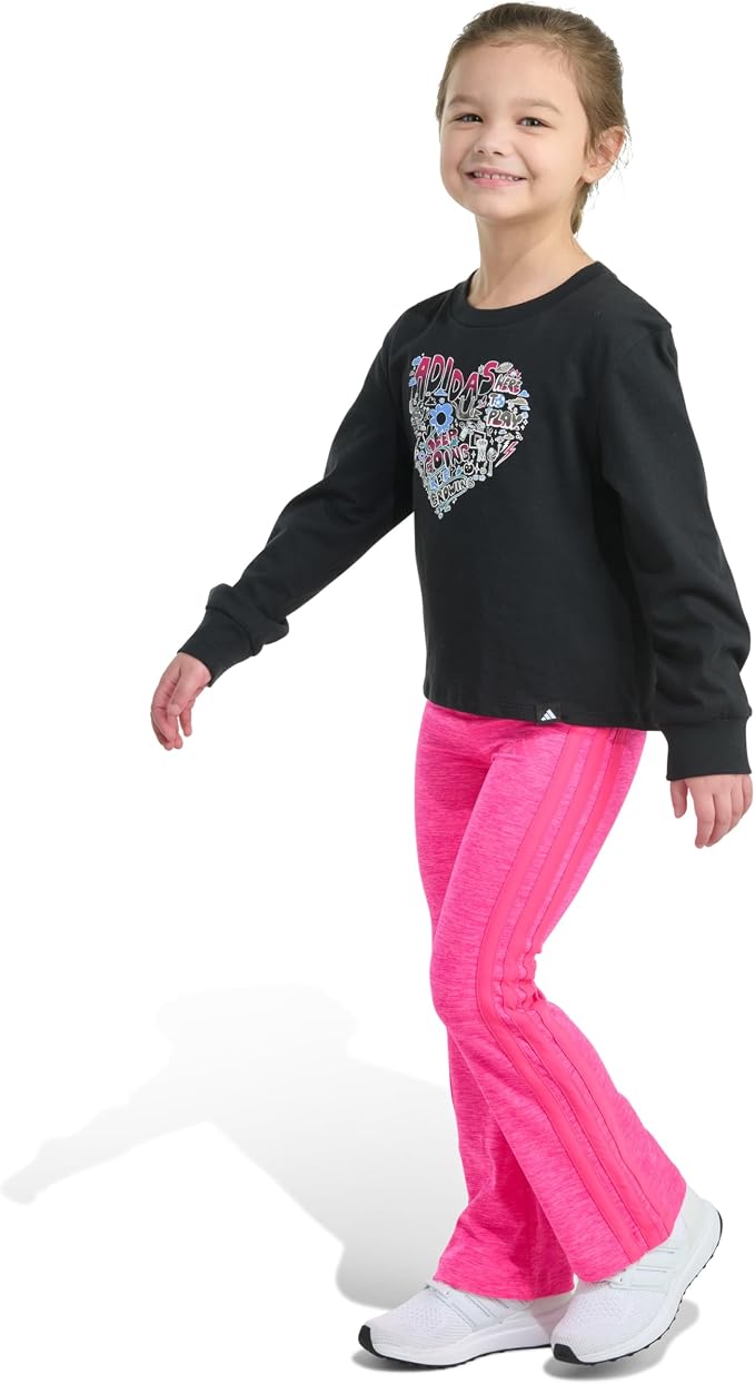 Adidas Baby Girls Two Piece Long Sleeve Graphic T-Shirt and Flare Pants Set