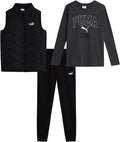 PUMA 3 Piece Zip Vest Long Sleeve Tee & Fleece Jogger Pants Set