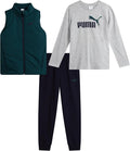 PUMA 3 Piece Zip Vest Long Sleeve Tee & Fleece Jogger Pants Set