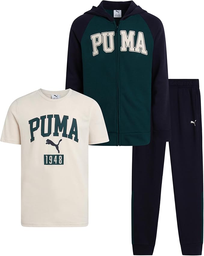 PUMA Boys 3 Piece Zip Up Active Hoodie, T-Shirt & Jogger Pants Set