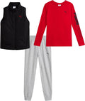 PUMA 3 Piece Zip Vest Long Sleeve Tee & Fleece Jogger Pants Set