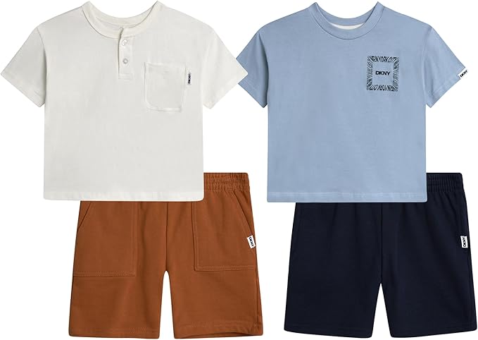 4-Piece DKNY Cotton T-shirt & Fleeced Short Set