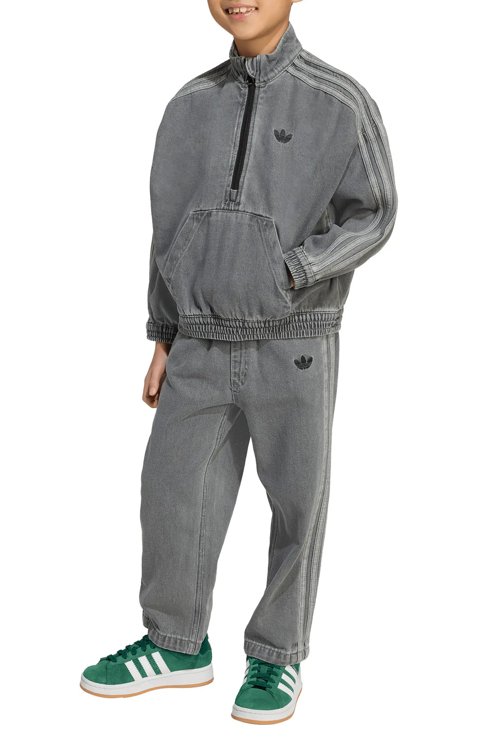 Adidas Denim Half Zip Sweatshirt & Sweatpants Set
