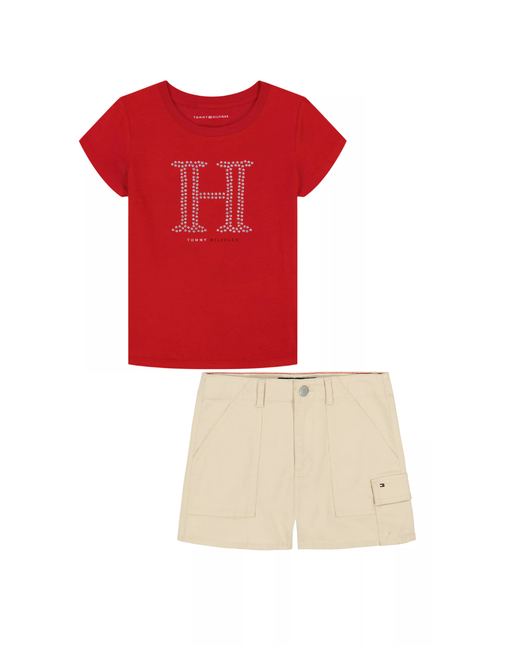 Tommy Hilfiger Khaki Cargo Shorts & Star Stud Graphic T-Shirt