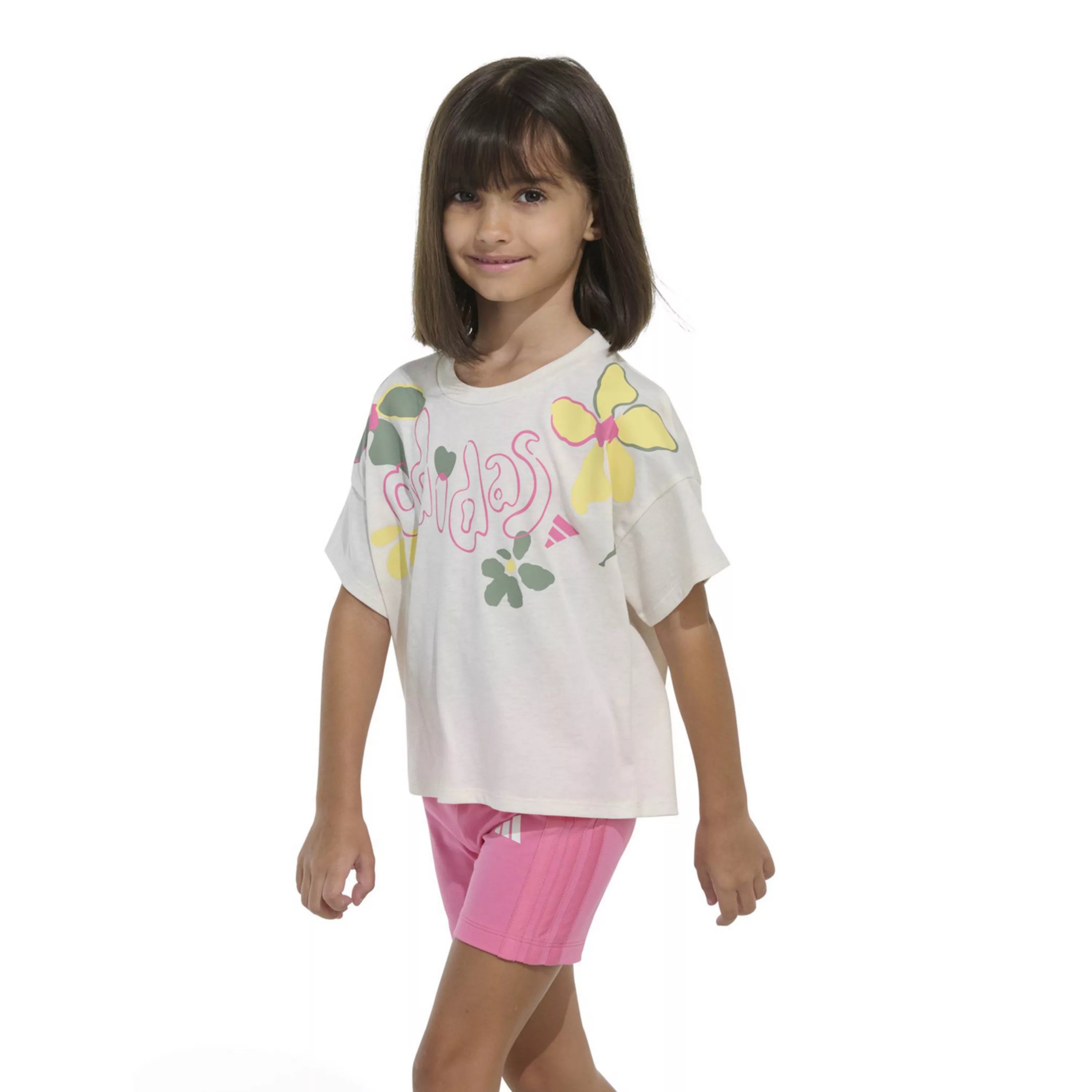 Adidas Floral Print Graphic Tee & Biker Shorts Set