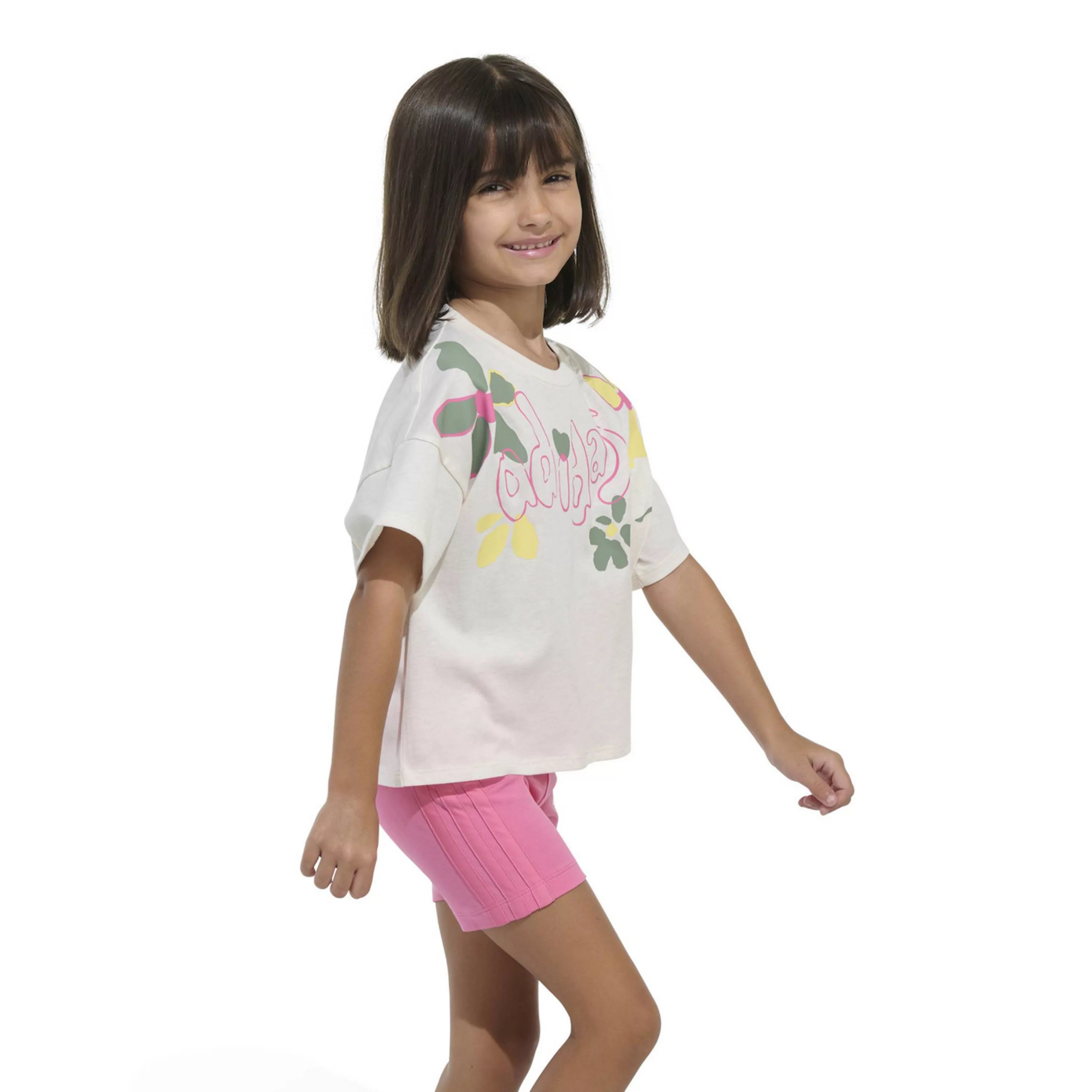 Adidas Floral Print Graphic Tee & Biker Shorts Set