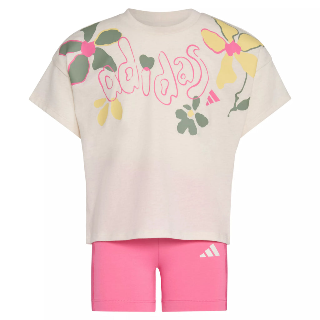 Adidas Floral Print Graphic Tee & Biker Shorts Set