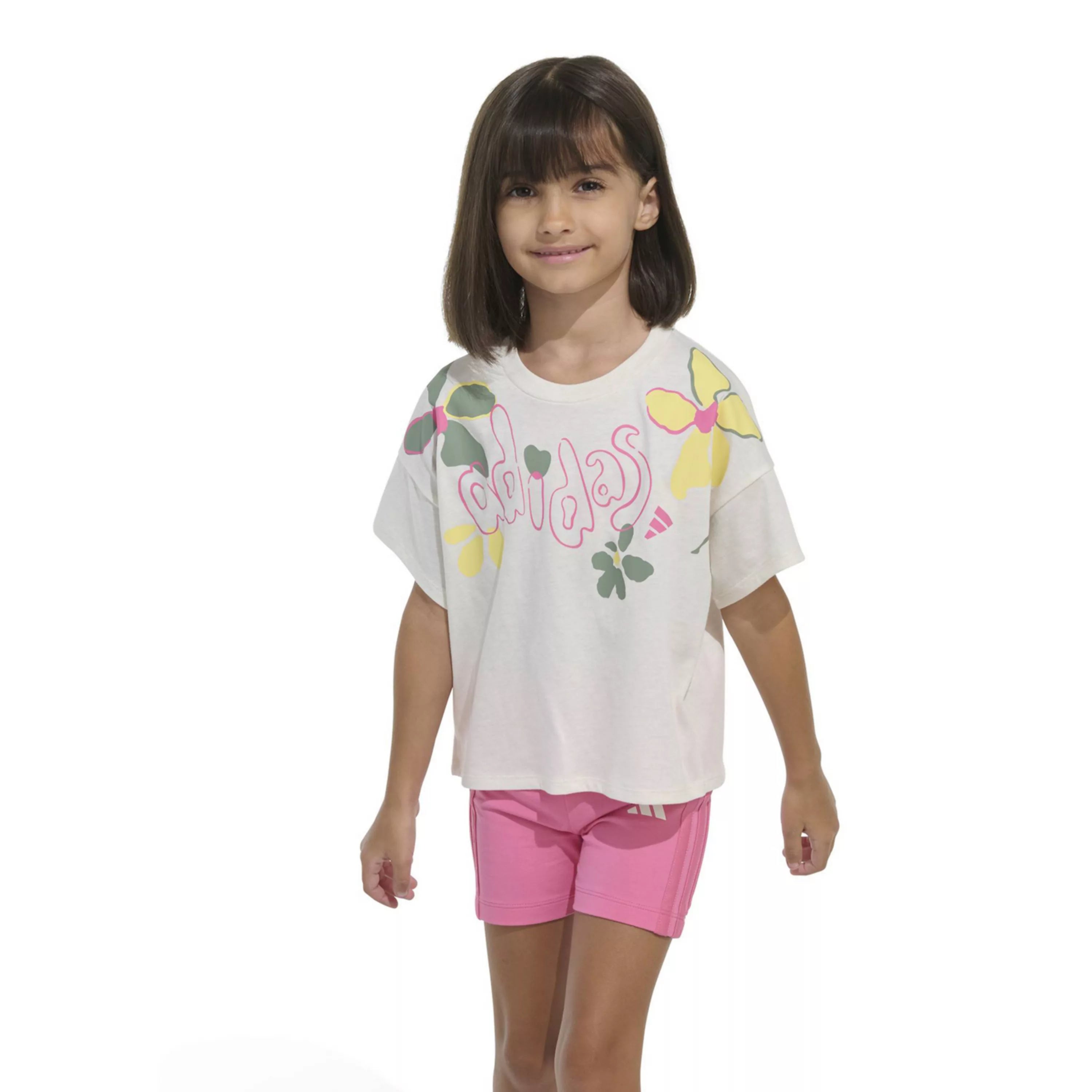 Adidas Floral Print Graphic Tee & Biker Shorts Set