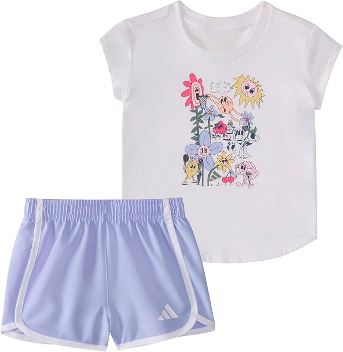 Adidas Baby Girls' Cap Sleeve Tee Shirt and Woven Short Set