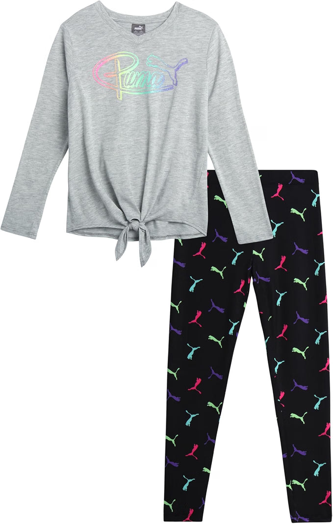 PUMA Long Sleeve Cotton Tee and Athletic Leggings Set
