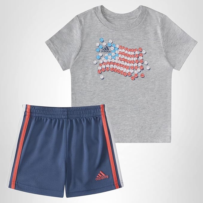 Adidas Short Sleeve Cotton Graphic Tee & Shorts Set