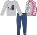 Calvin Klein Puff Vest, T-shirt, and Leggings Set